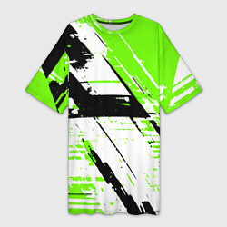 Футболка женская длинная Diagonal black and green stripes on a white backgr, цвет: 3D-принт