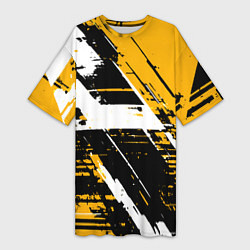 Футболка женская длинная Diagonal black and white stripes on a yellow backg, цвет: 3D-принт