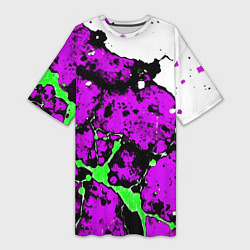 Футболка женская длинная Зелёно-розовая абстракция на белом фоне, цвет: 3D-принт
