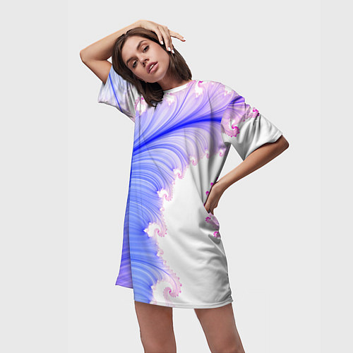 Женская длинная футболка Узоры неон фрактал / 3D-принт – фото 3