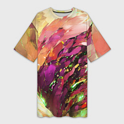 Футболка женская длинная Красно-жёлтая абстракция, цвет: 3D-принт