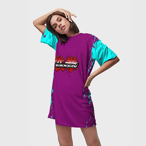Женская длинная футболка Tekken краски неон / 3D-принт – фото 3
