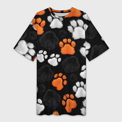 Футболка женская длинная Мохнатые лапки, цвет: 3D-принт