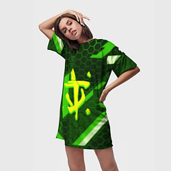 Футболка женская длинная Doom geometry green, цвет: 3D-принт — фото 2