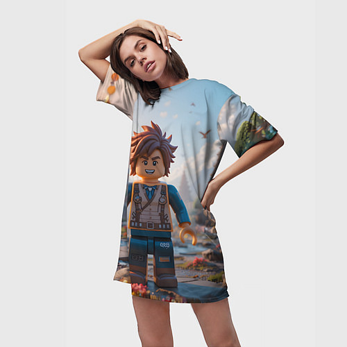 Женская длинная футболка Роблокс в игровой стране / 3D-принт – фото 3