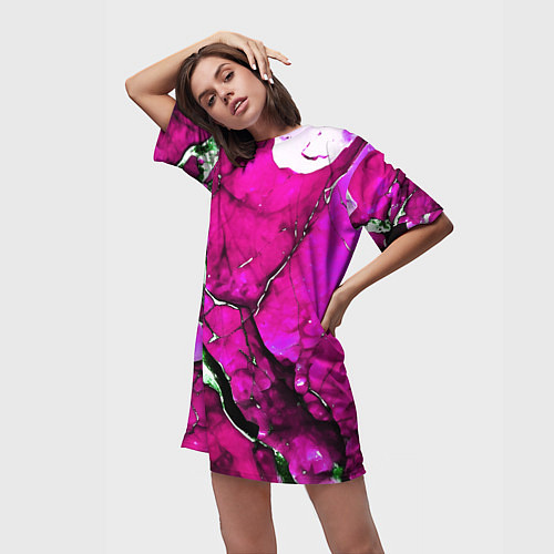 Женская длинная футболка Розовый треснувший камень / 3D-принт – фото 3