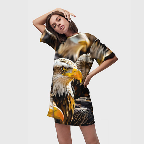 Женская длинная футболка Белоголовые орланы / 3D-принт – фото 3
