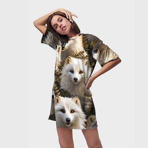 Женская длинная футболка Песцы / 3D-принт – фото 3