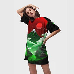 Футболка женская длинная Япония красно-зеленая природа, цвет: 3D-принт — фото 2
