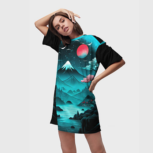 Женская длинная футболка Коллаж из природы Японии / 3D-принт – фото 3