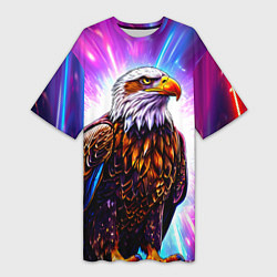 Футболка женская длинная Орел в неоновых огнях, цвет: 3D-принт