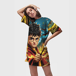 Футболка женская длинная Гарри Поттер и волшебный мир, цвет: 3D-принт — фото 2