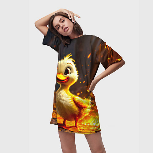 Женская длинная футболка Утенок в огне / 3D-принт – фото 3