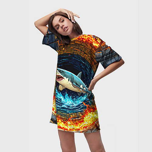 Женская длинная футболка Акула в огненом колодце / 3D-принт – фото 3