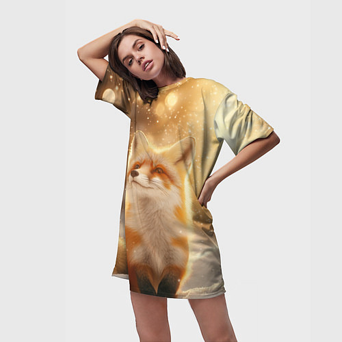 Женская длинная футболка Довольная рыжая лисичка / 3D-принт – фото 3