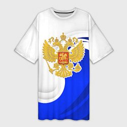 Женская длинная футболка Герб России - белый и синий