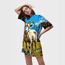 Футболка женская длинная Горный козел, цвет: 3D-принт — фото 2