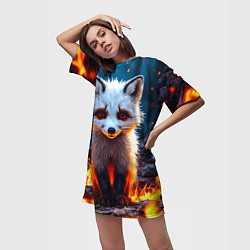 Футболка женская длинная Песец в огне, цвет: 3D-принт — фото 2
