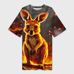 Футболка женская длинная Кенгуру в огне, цвет: 3D-принт