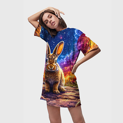 Женская длинная футболка Зачик и космическое небо / 3D-принт – фото 3