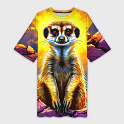 Футболка женская длинная Сурикат в яркиз лучах солнца, цвет: 3D-принт