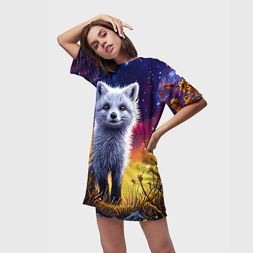Женская длинная футболка Песец в звездную ночь / 3D-принт – фото 3