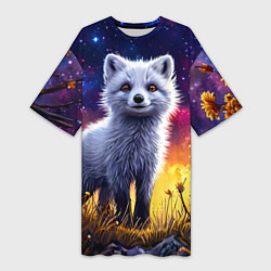 Футболка женская длинная Песец в звездную ночь, цвет: 3D-принт