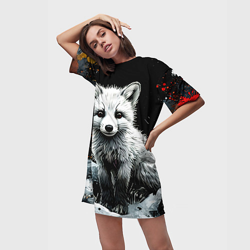 Женская длинная футболка Песец на черном / 3D-принт – фото 3