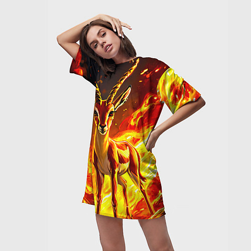 Женская длинная футболка Газель в огне / 3D-принт – фото 3