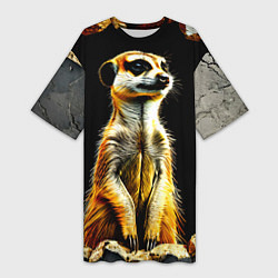 Футболка женская длинная Сурикат на черном, цвет: 3D-принт