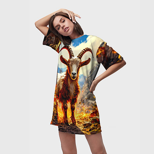 Женская длинная футболка Козел в огне / 3D-принт – фото 3