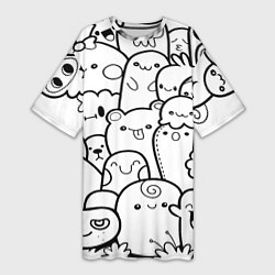 Футболка женская длинная Doodle monsters, цвет: 3D-принт