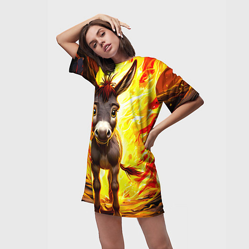 Женская длинная футболка Ослик в огне / 3D-принт – фото 3