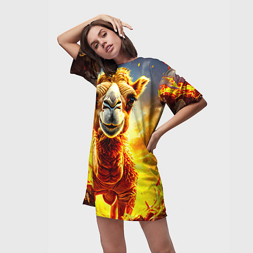 Женская длинная футболка Верблюд в огне / 3D-принт – фото 3
