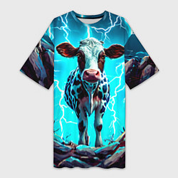 Футболка женская длинная Корова в разрядах молнии, цвет: 3D-принт