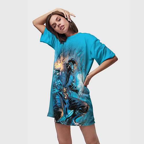 Женская длинная футболка Mortal Kombat - Sub-Zero / 3D-принт – фото 3