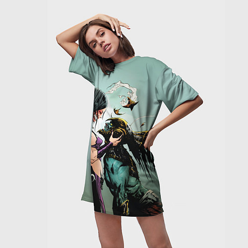 Женская длинная футболка Mileena & Kotal Kahn - Mortal Kombat / 3D-принт – фото 3