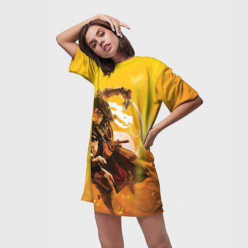 Женская длинная футболка Скорпион - Mortal Kombat / 3D-принт – фото 3