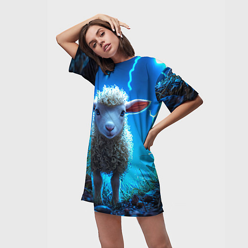 Женская длинная футболка Овечка в разрядах молнии / 3D-принт – фото 3