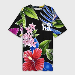 Футболка женская длинная Tropical flowers - aloha, цвет: 3D-принт