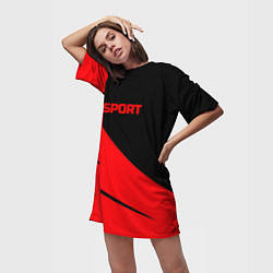 Футболка женская длинная Sport чёрно-красный двуцветный, цвет: 3D-принт — фото 2