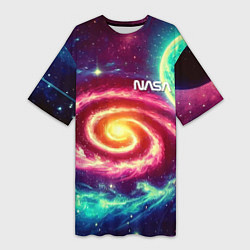 Футболка женская длинная Spiral galaxy - neon glow, цвет: 3D-принт