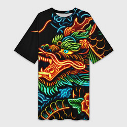 Футболка женская длинная Japanese neon dragon - irezumi, цвет: 3D-принт