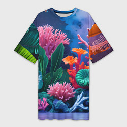Футболка женская длинная Подводные кораллы, цвет: 3D-принт