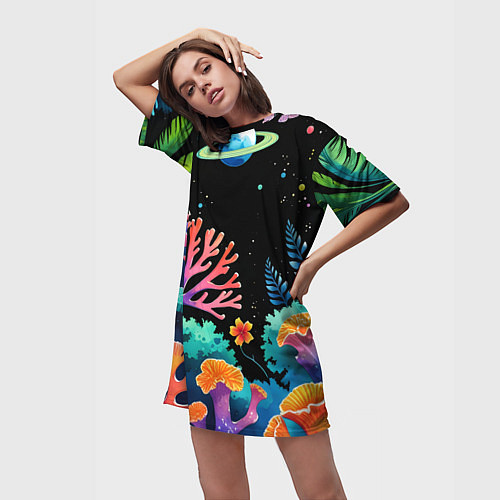 Женская длинная футболка Космический подводный мир / 3D-принт – фото 3