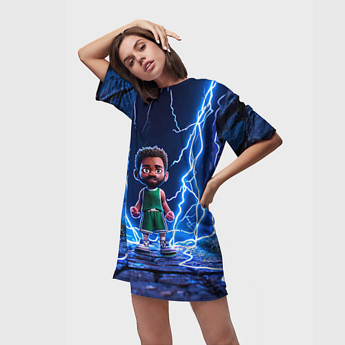 Женская длинная футболка Браун Джейлен в разрядах молний / 3D-принт – фото 3