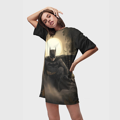 Женская длинная футболка Бэтмен выходит из сумрака / 3D-принт – фото 3