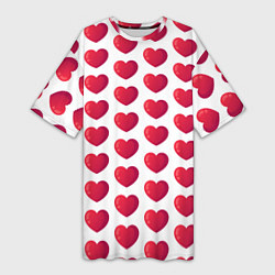 Футболка женская длинная Сердца паттерн, цвет: 3D-принт