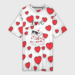 Футболка женская длинная Кошачья романтика, цвет: 3D-принт