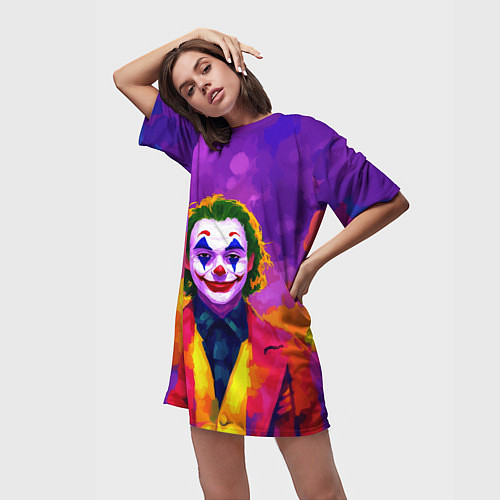 Женская длинная футболка Джокер в розово-желтом пиджаке / 3D-принт – фото 3